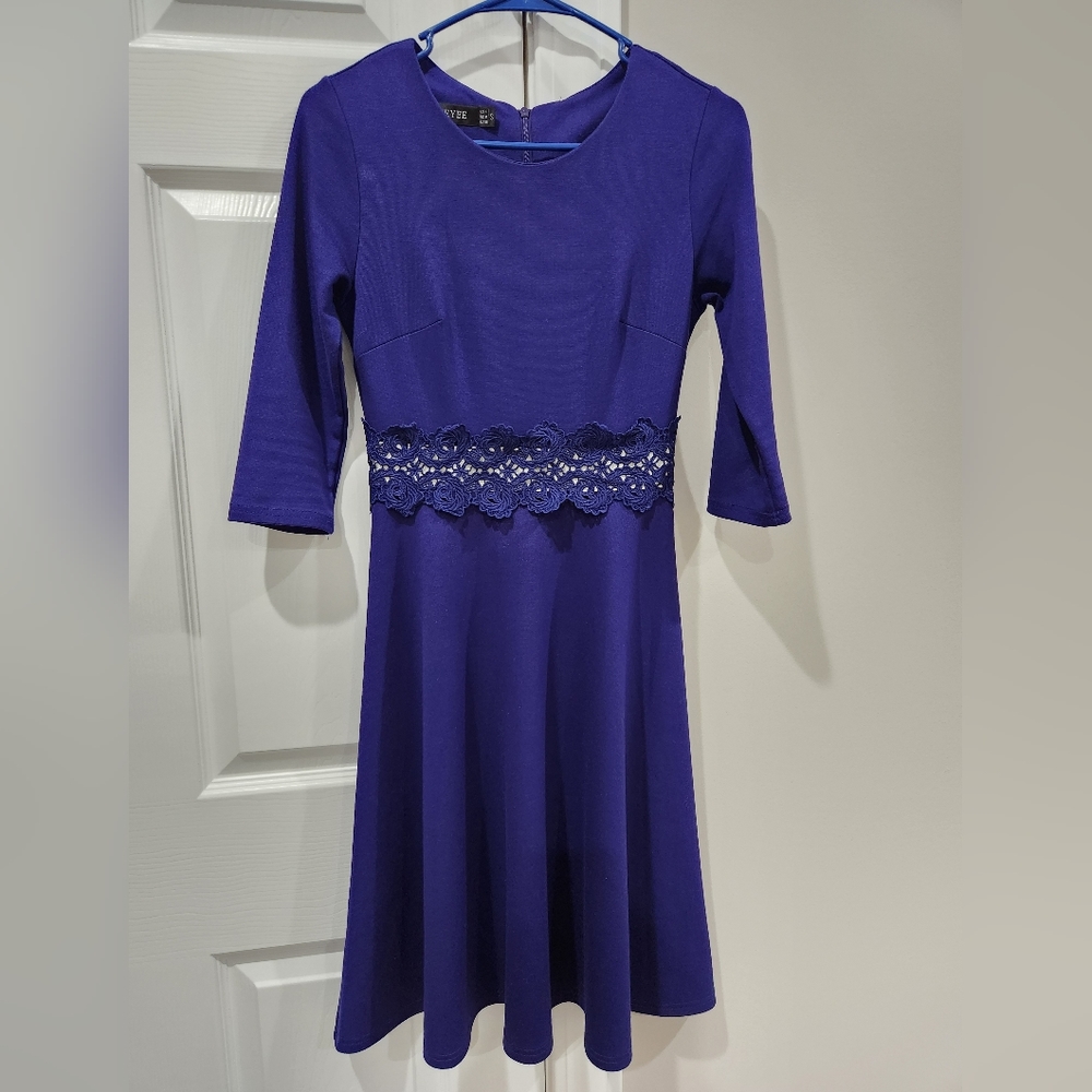 Purple with Lace Homeyee Size Small Dress 3/4 Sleeve